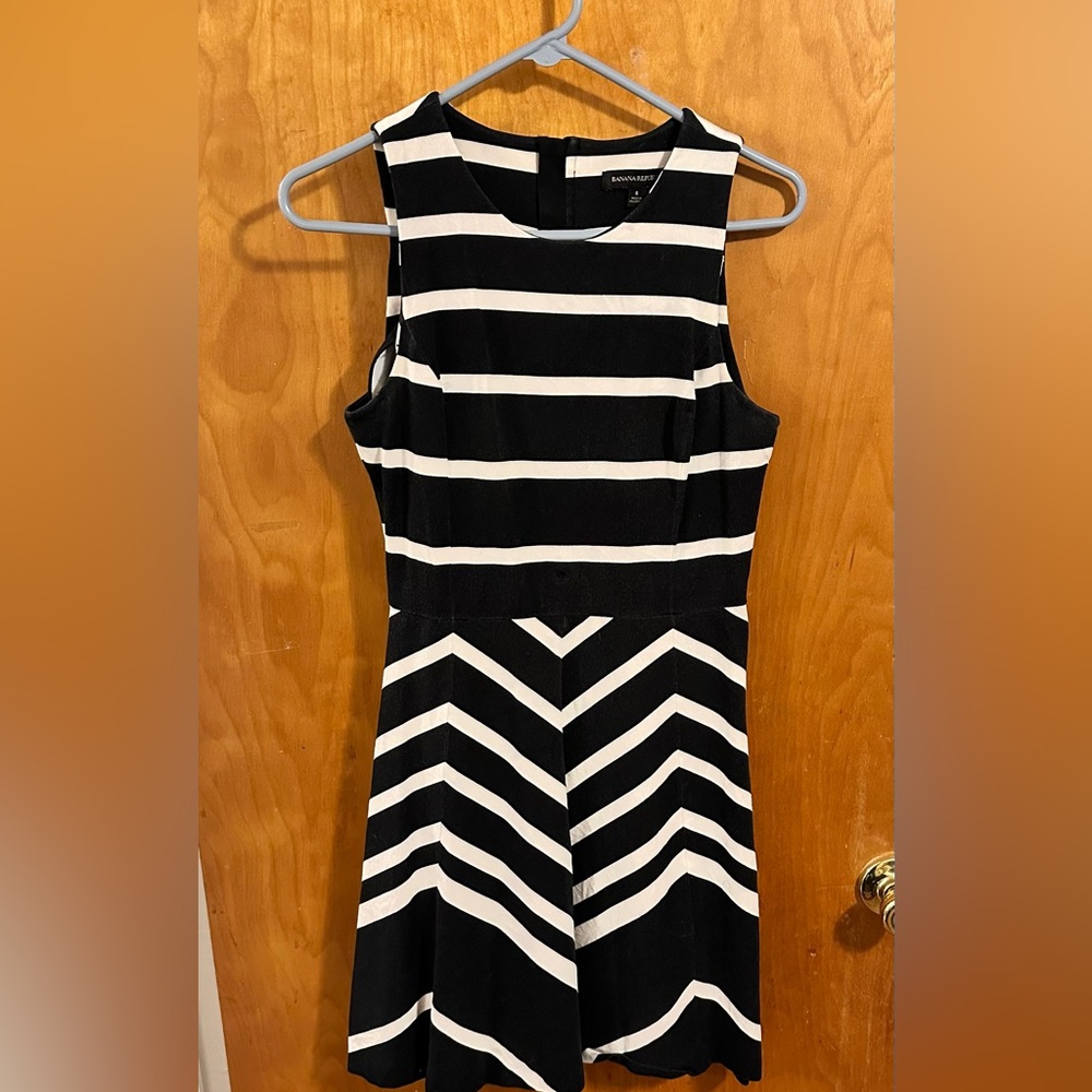 Banana Republic Fit and Flare Navy with Cream Stripe Dress